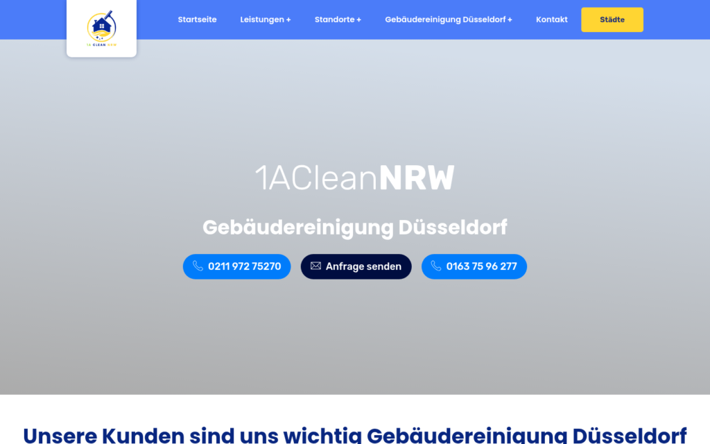 لقطة من موقع 1A Clean NRW من تنفيذ نولا تك