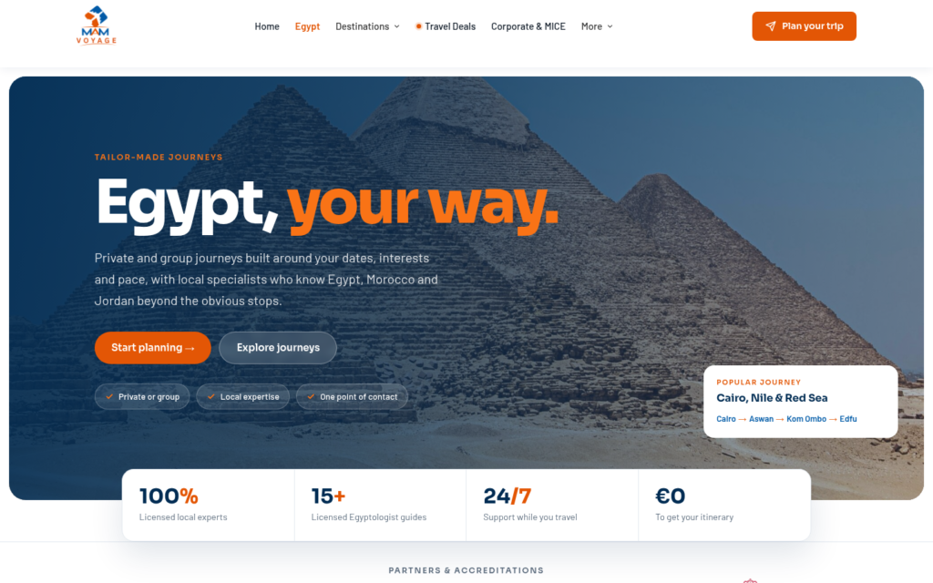لقطة من موقع مام فوياج (MAM Voyage) من تنفيذ نولا تك